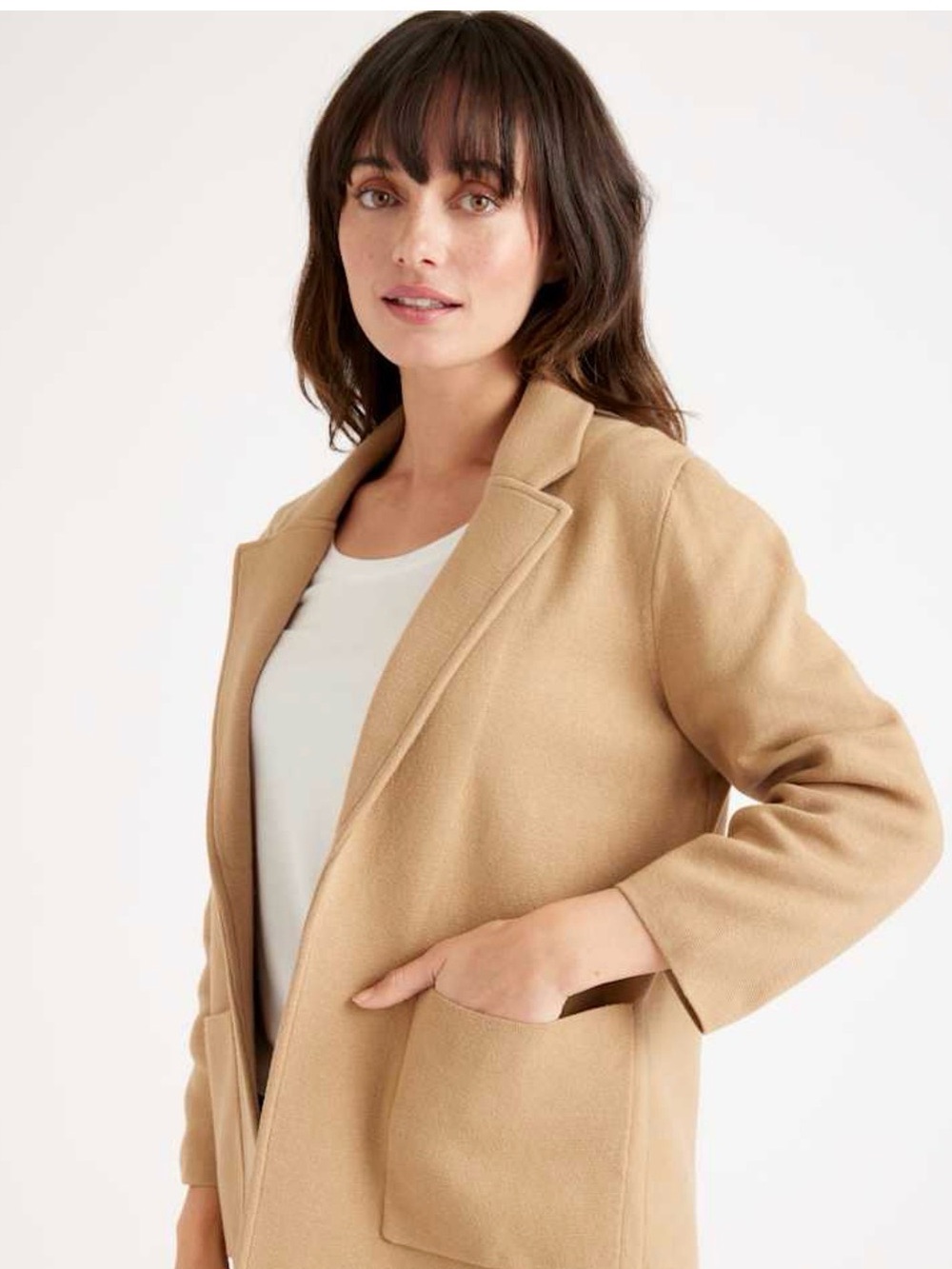 Quince 100% Organic Cotton Knit Sweater Blazer in Camel - Size Small
